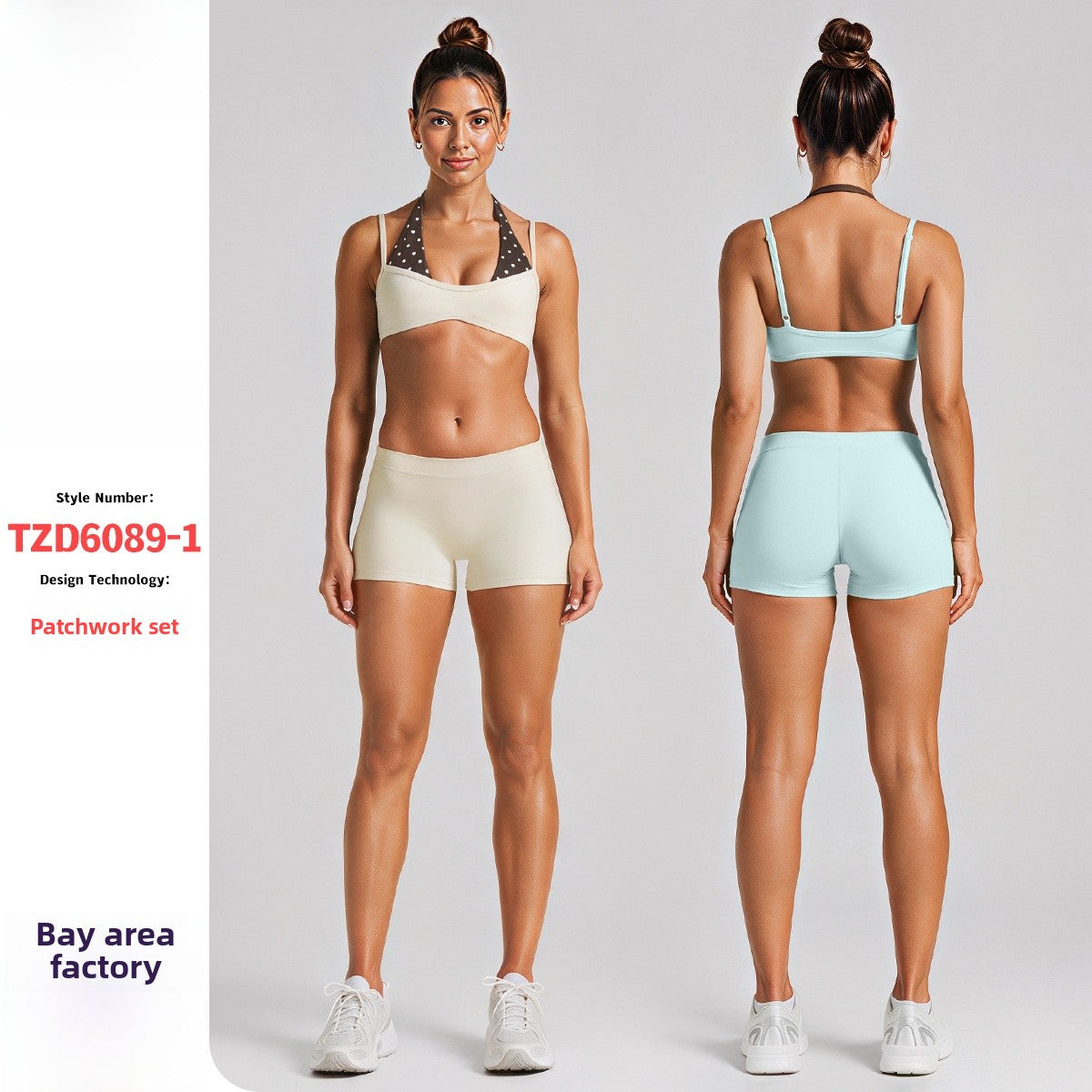 Color Block Sport Shorts For Gym In Nylon Fabric With Contrast Binding, Stretchy Women's Jumpsuit