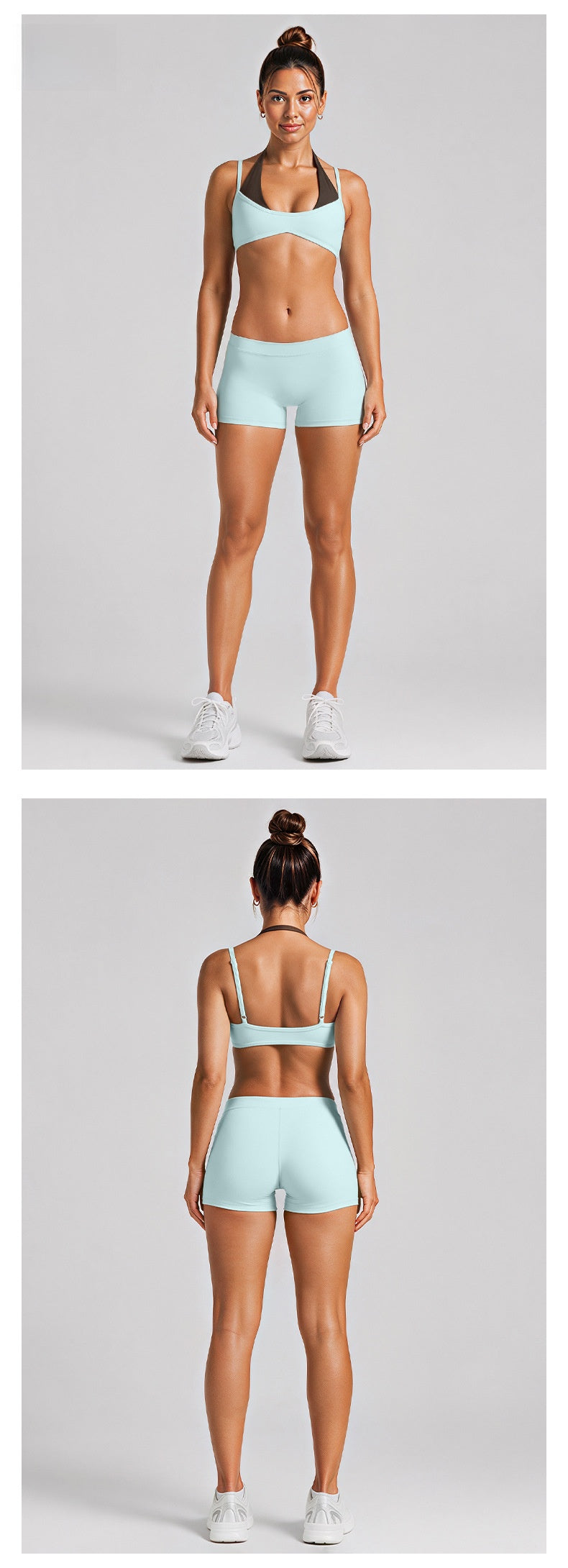 Color Block Sport Shorts For Gym In Nylon Fabric With Contrast Binding, Stretchy Women's Jumpsuit