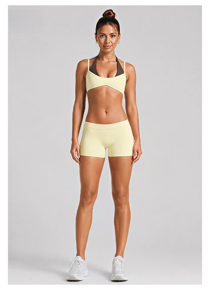Color Block Sport Shorts For Gym In Nylon Fabric With Contrast Binding, Stretchy Women's Jumpsuit