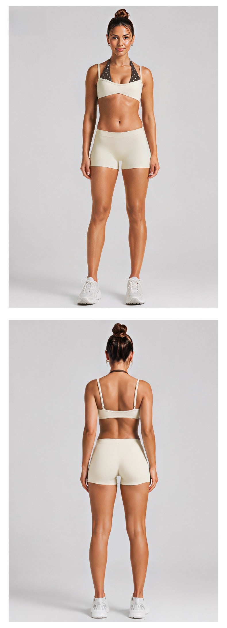 Color Block Sport Shorts For Gym In Nylon Fabric With Contrast Binding, Stretchy Women's Jumpsuit