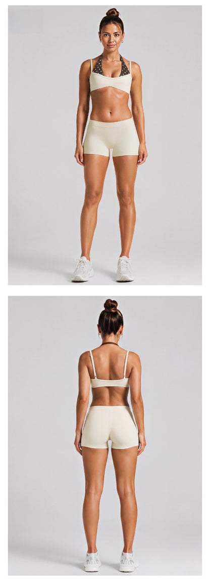 Color Block Sport Shorts For Gym In Nylon Fabric With Contrast Binding, Stretchy Women's Jumpsuit