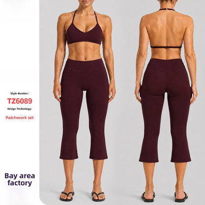 Sport Calf-Length Running Pants For Women In Nylon Fabric With Backless Design, Featuring Long Sleeves For Summer