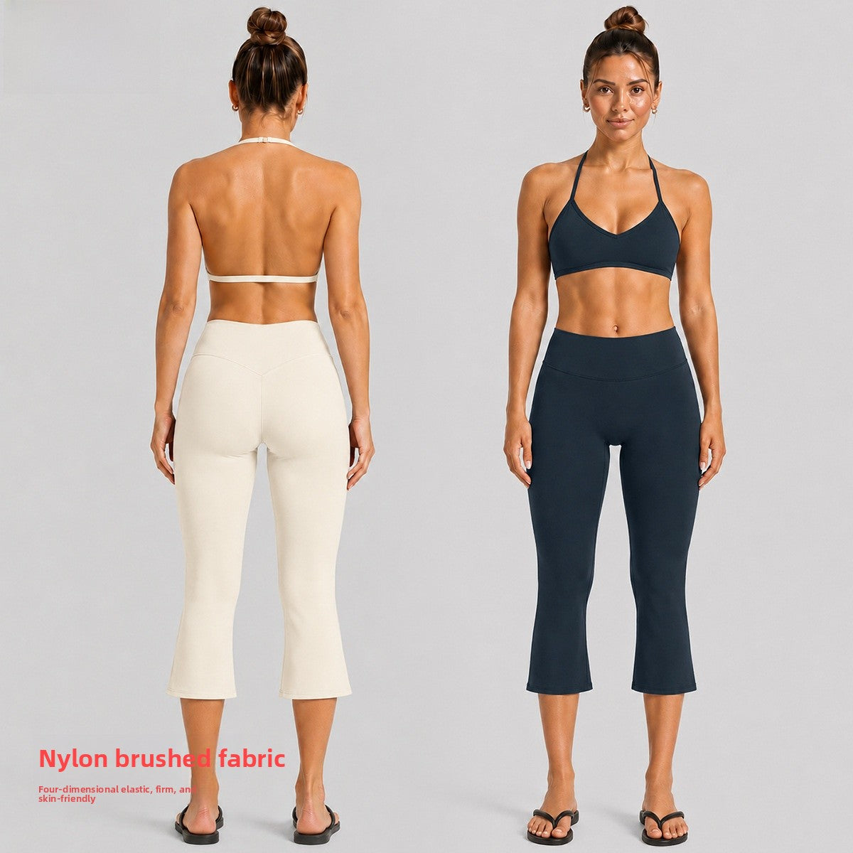 Sport Calf-Length Running Pants For Women In Nylon Fabric With Backless Design, Featuring Long Sleeves For Summer