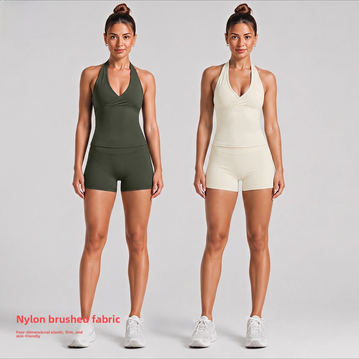 Fitness Running Shorts For Women In High Elasticity Nylon Fabric With Backless Design And Sleeveless Style
