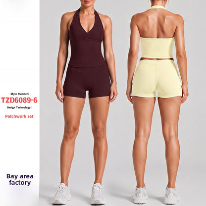 Fitness Running Shorts For Women In High Elasticity Nylon Fabric With Backless Design And Sleeveless Style
