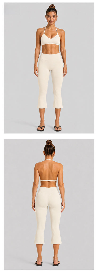 Sport Calf-Length Running Pants For Women In Nylon Fabric With Backless Design, Featuring Long Sleeves For Summer