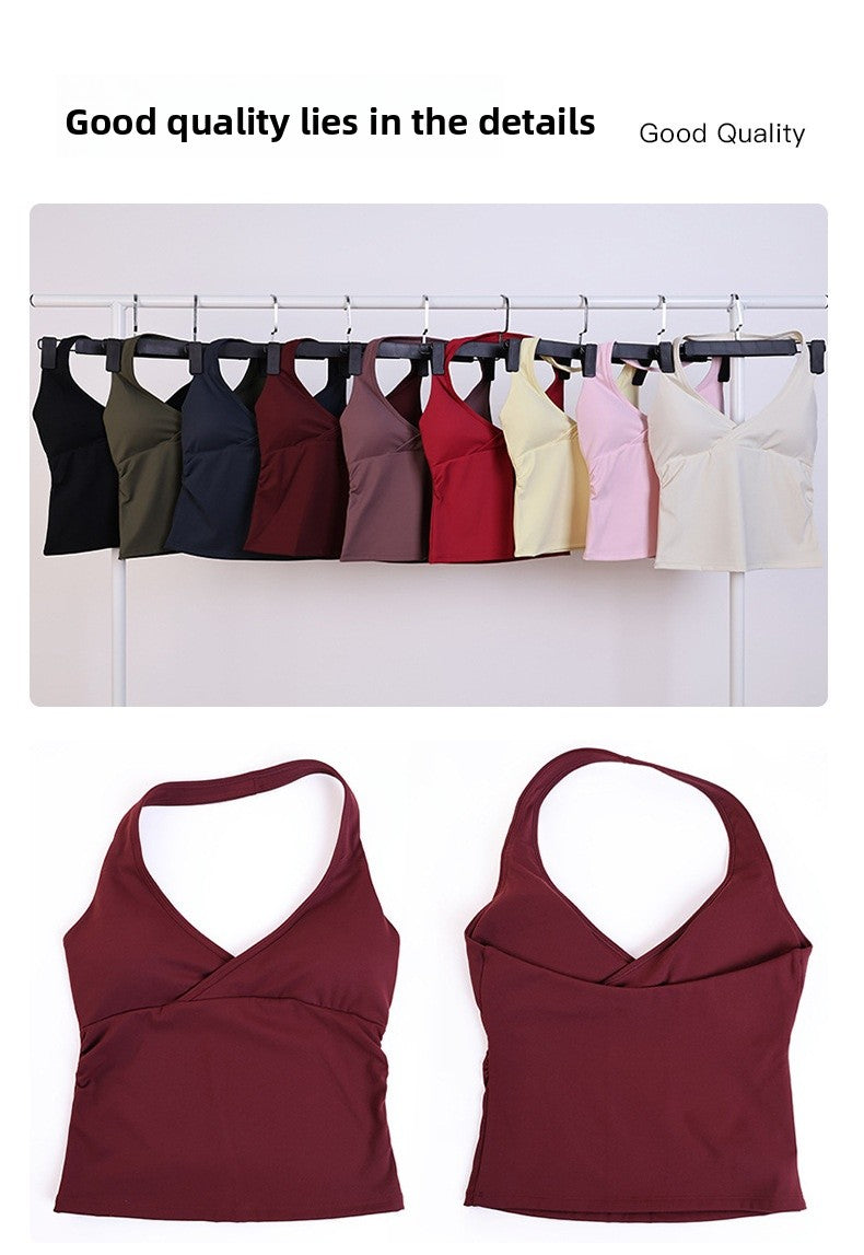 Fitness Running Shorts For Women In High Elasticity Nylon Fabric With Backless Design And Sleeveless Style
