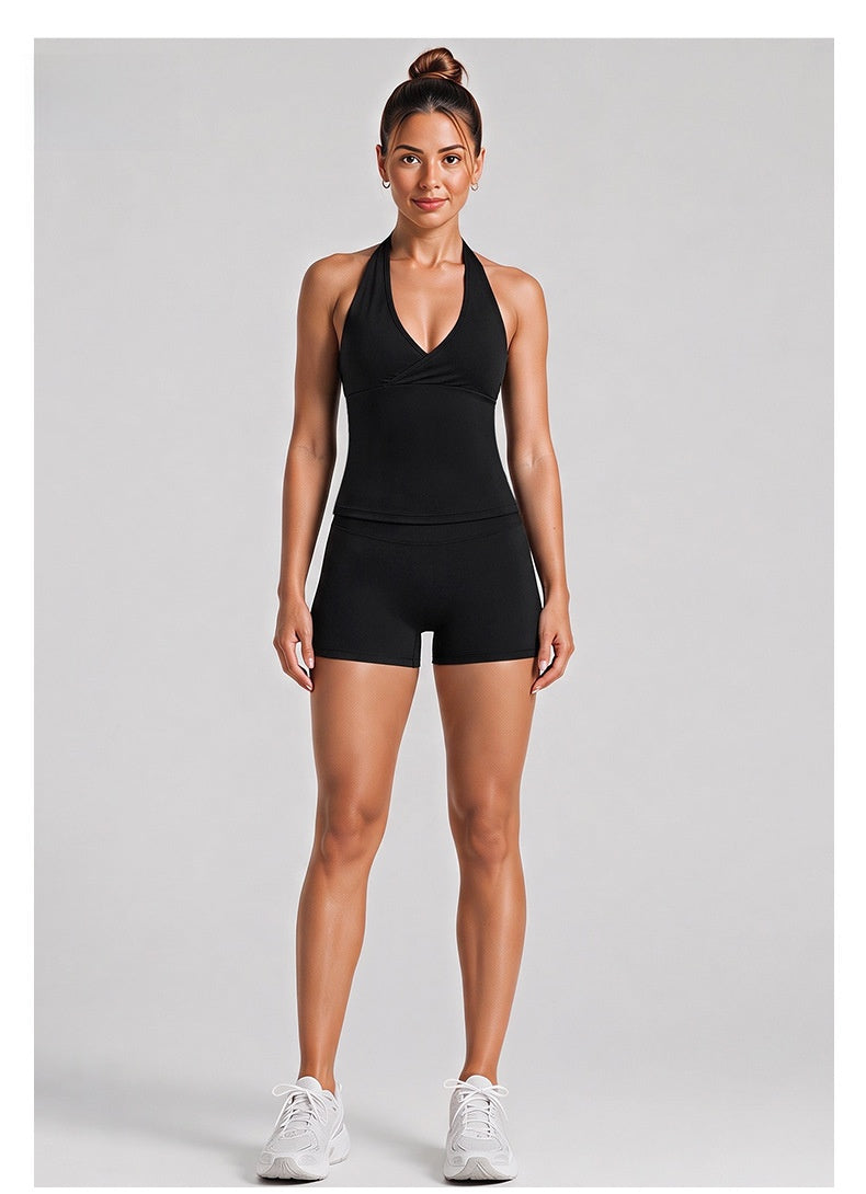 Fitness Running Shorts For Women In High Elasticity Nylon Fabric With Backless Design And Sleeveless Style