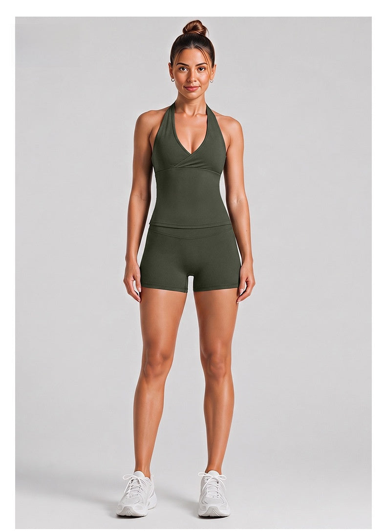 Fitness Running Shorts For Women In High Elasticity Nylon Fabric With Backless Design And Sleeveless Style