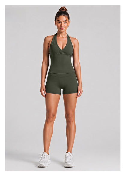 Fitness Running Shorts For Women In High Elasticity Nylon Fabric With Backless Design And Sleeveless Style