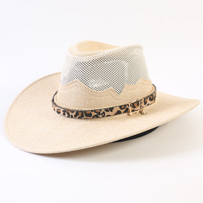 Unisex Cowboy Style Solid Color Straw Hat With Wide Brim, Breathable Design Featuring Braid Craftsmanship