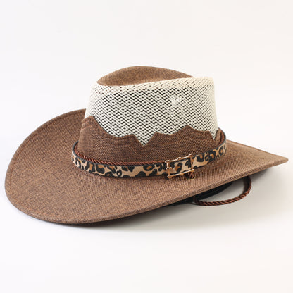 Unisex Cowboy Style Solid Color Straw Hat With Wide Brim, Breathable Design Featuring Braid Craftsmanship