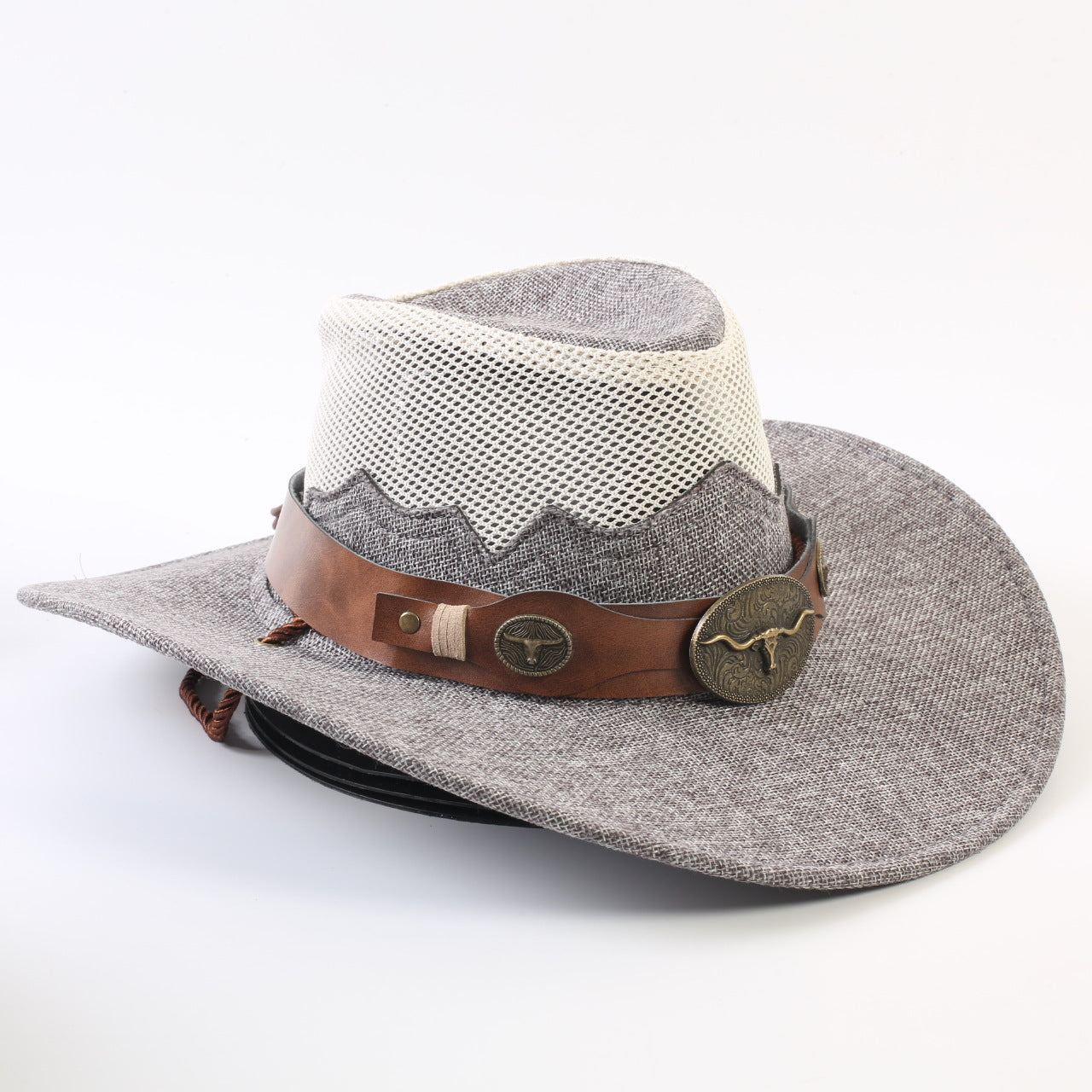 Unisex Solid Color Cowboy Style Straw Hat With Wide Brim, Breathable Design Featuring Braid Craftsmanship