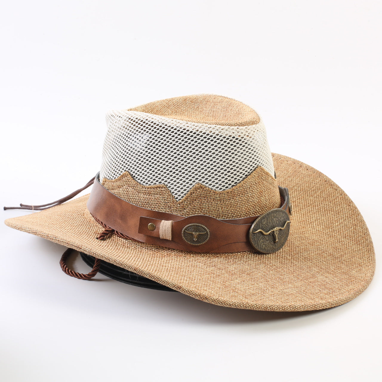 Unisex Solid Color Cowboy Style Straw Hat With Wide Brim, Breathable Design Featuring Braid Craftsmanship