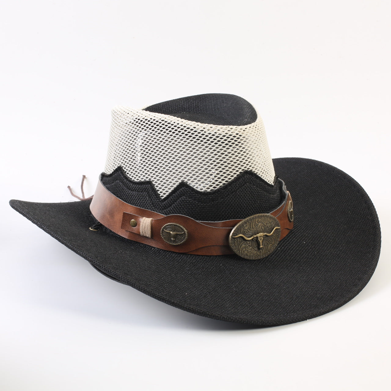 Unisex Solid Color Cowboy Style Straw Hat With Wide Brim, Breathable Design Featuring Braid Craftsmanship