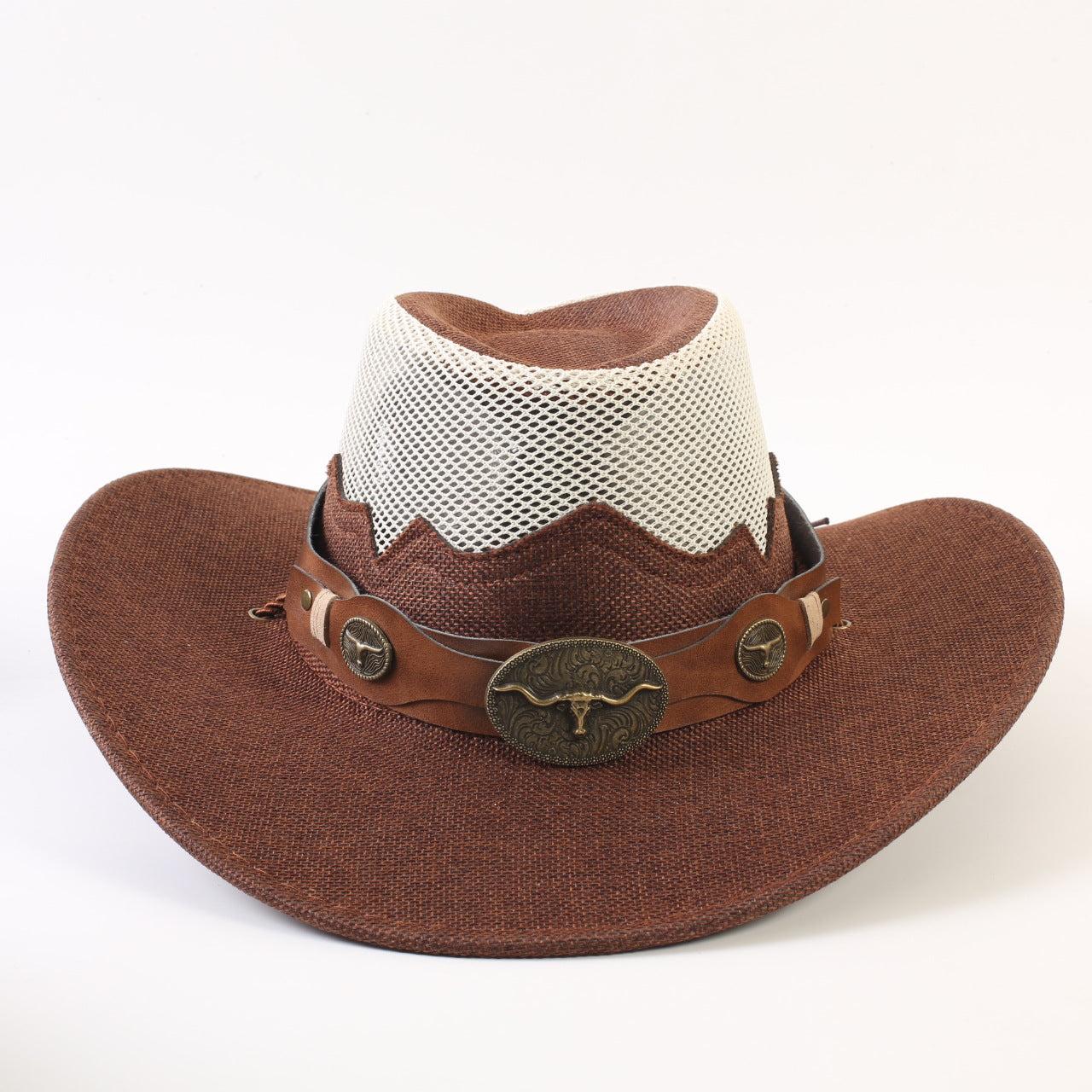 Unisex Solid Color Cowboy Style Straw Hat With Wide Brim, Breathable Design Featuring Braid Craftsmanship