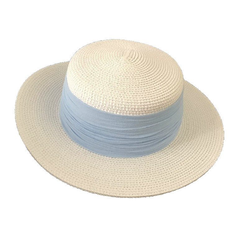 Breathable French Style Women's Straw Hat In Green, Made Of Polyester With Sewing Craftsmanship