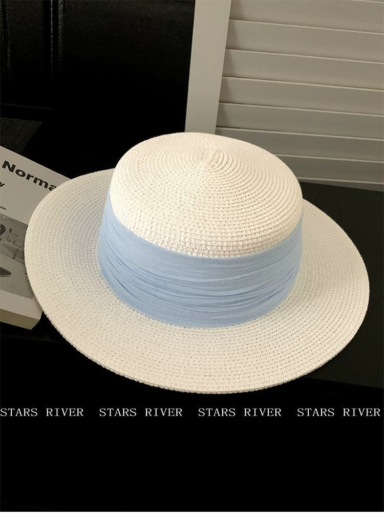 Breathable French Style Women's Straw Hat In Green, Made Of Polyester With Sewing Craftsmanship