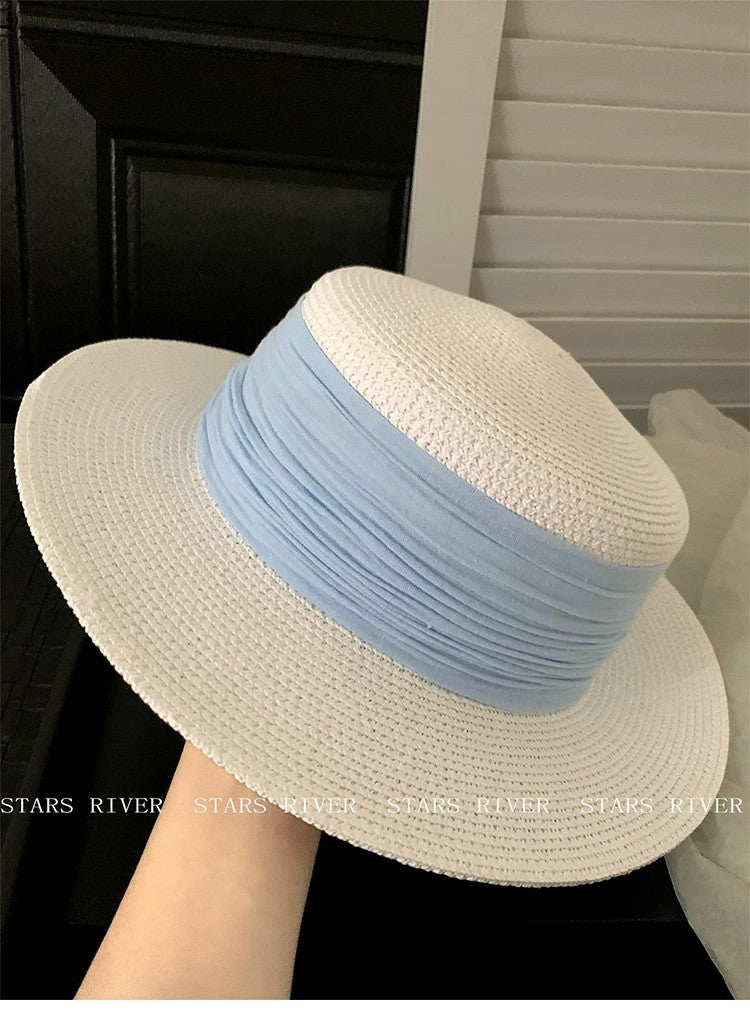 Breathable French Style Women's Straw Hat In Green, Made Of Polyester With Sewing Craftsmanship