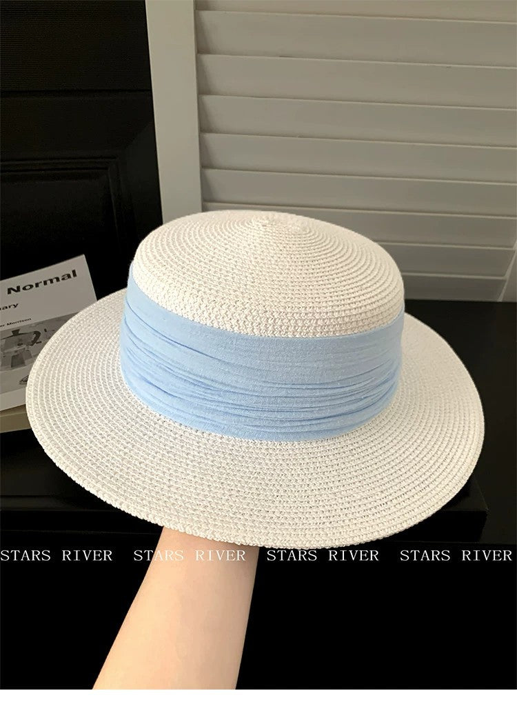 Breathable French Style Women's Straw Hat In Green, Made Of Polyester With Sewing Craftsmanship
