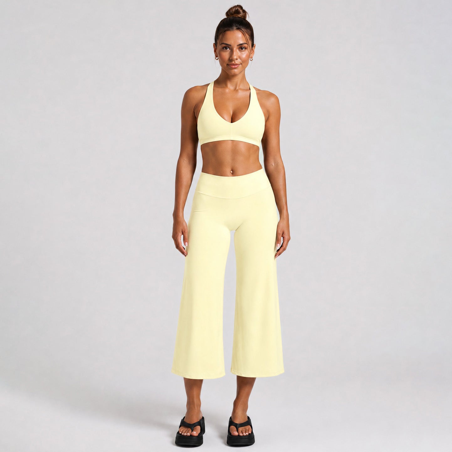 Sporty Calf-Length Yoga Jumpsuit For Women In High Elasticity Nylon Fabric Featuring Criss Cross Design And Sleeveless Style
