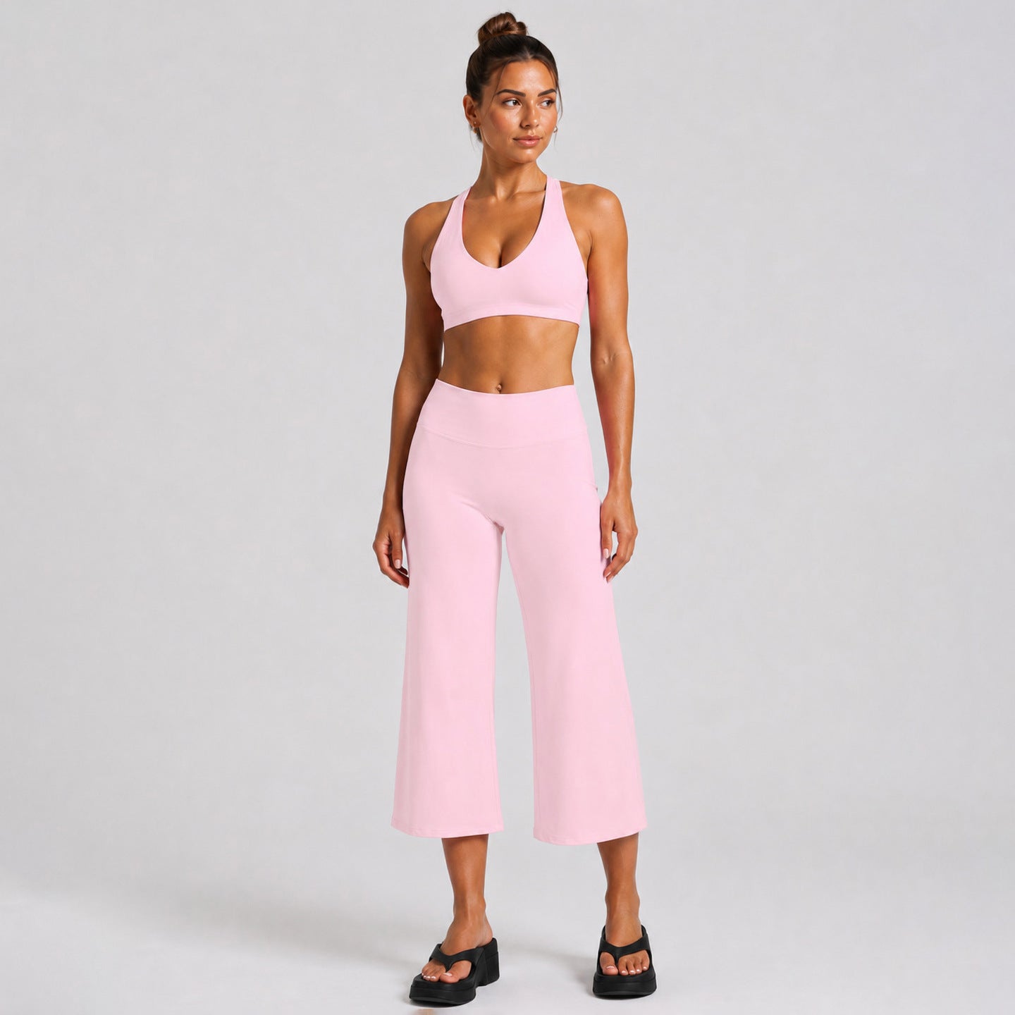 Sporty Calf-Length Yoga Jumpsuit For Women In High Elasticity Nylon Fabric Featuring Criss Cross Design And Sleeveless Style