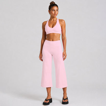 Sporty Calf-Length Yoga Jumpsuit For Women In High Elasticity Nylon Fabric Featuring Criss Cross Design And Sleeveless Style