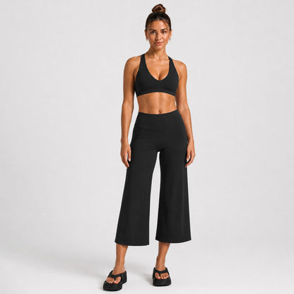 Sporty Calf-Length Yoga Jumpsuit For Women In High Elasticity Nylon Fabric Featuring Criss Cross Design And Sleeveless Style