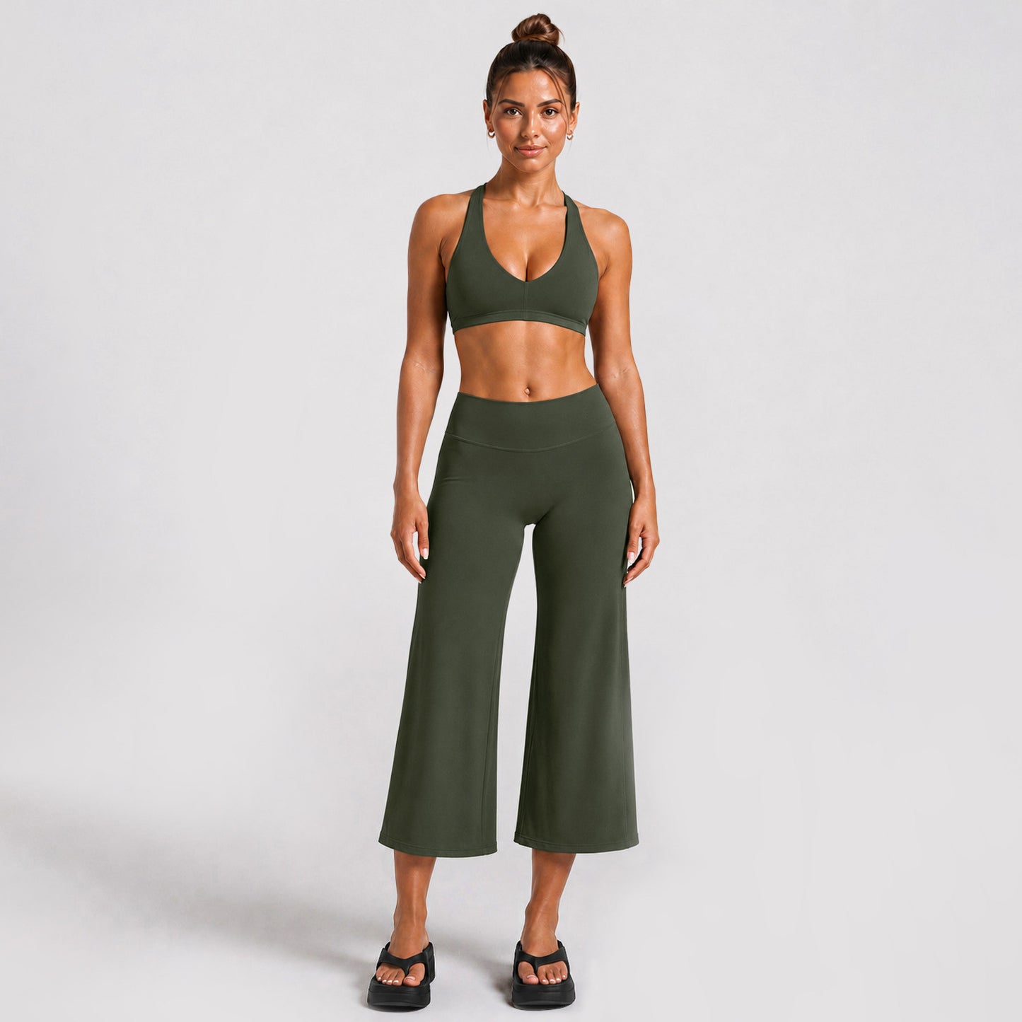 Sporty Calf-Length Yoga Jumpsuit For Women In High Elasticity Nylon Fabric Featuring Criss Cross Design And Sleeveless Style