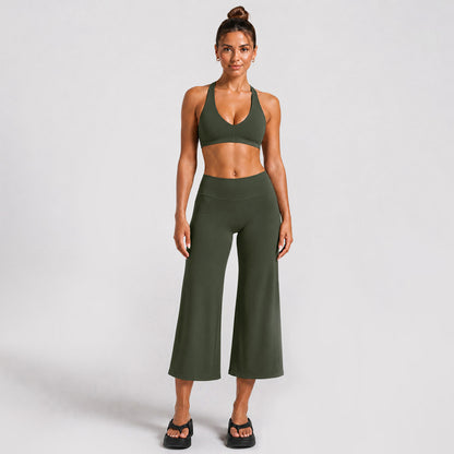 Sporty Calf-Length Yoga Jumpsuit For Women In High Elasticity Nylon Fabric Featuring Criss Cross Design And Sleeveless Style