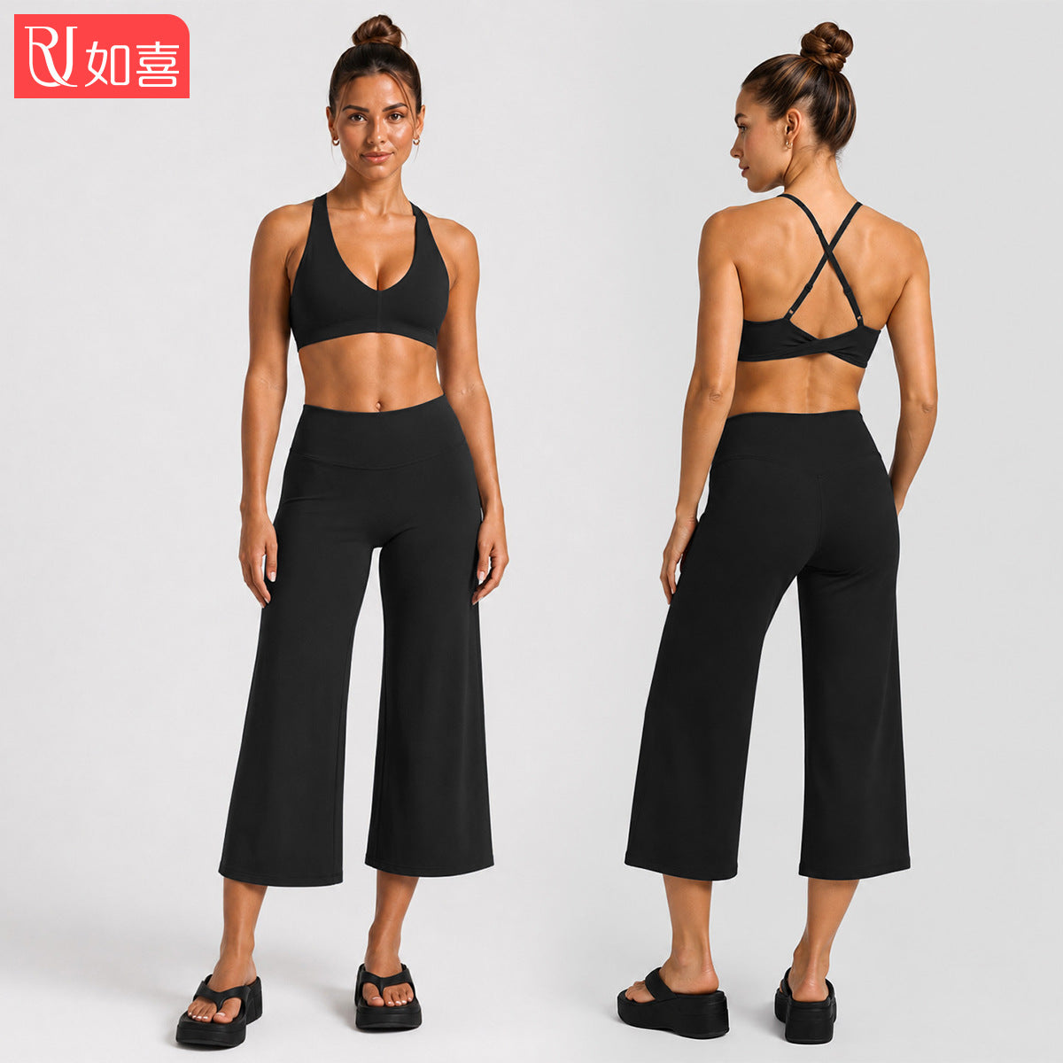 Sporty Calf-Length Yoga Jumpsuit For Women In High Elasticity Nylon Fabric Featuring Criss Cross Design And Sleeveless Style