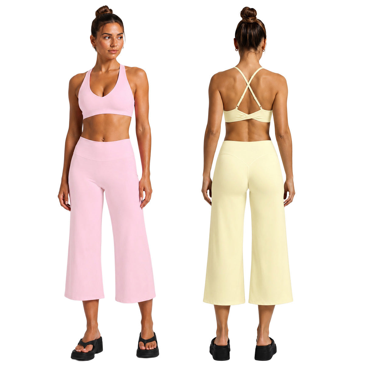 Sporty Calf-Length Yoga Jumpsuit For Women In High Elasticity Nylon Fabric Featuring Criss Cross Design And Sleeveless Style