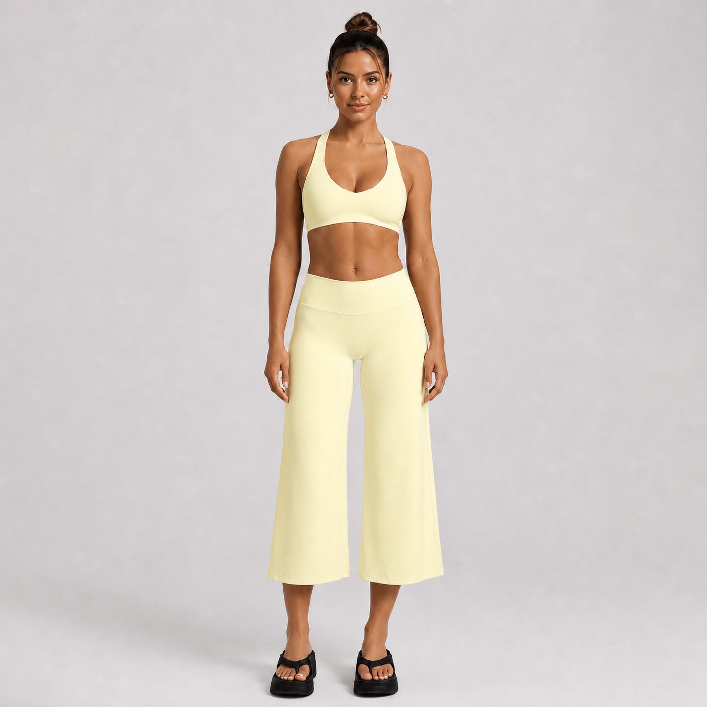 Yoga Fitness Wide Leg Pants For Women In Nylon Fabric With High Elasticity, Calf-Length Design Perfect For Yoga