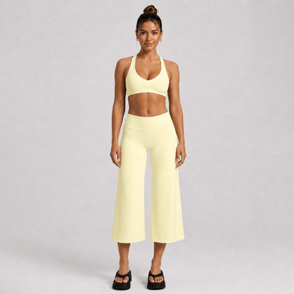 Yoga Fitness Wide Leg Pants For Women In Nylon Fabric With High Elasticity, Calf-Length Design Perfect For Yoga