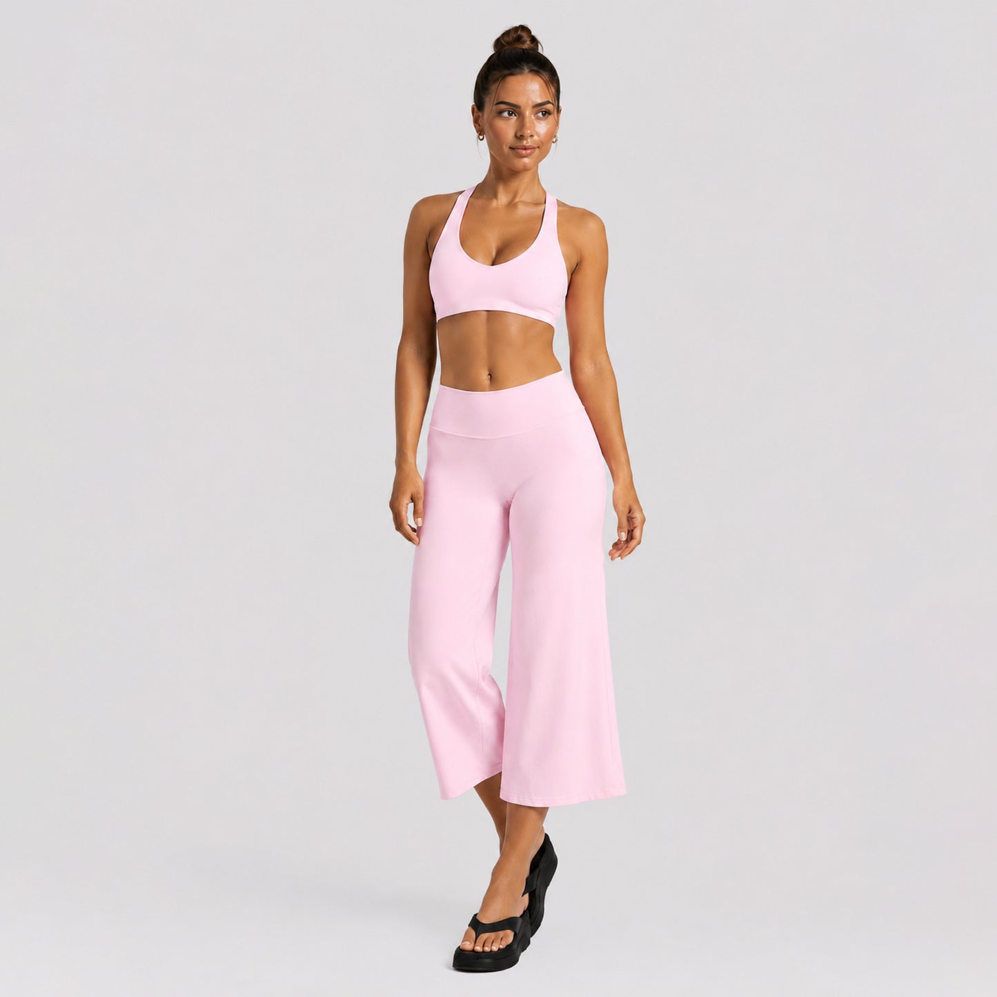 Yoga Fitness Wide Leg Pants For Women In Nylon Fabric With High Elasticity, Calf-Length Design Perfect For Yoga