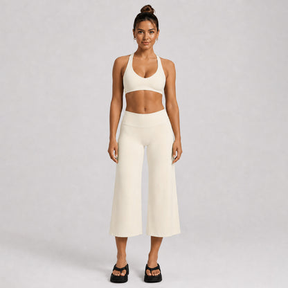 Yoga Fitness Wide Leg Pants For Women In Nylon Fabric With High Elasticity, Calf-Length Design Perfect For Yoga