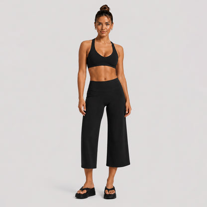 Yoga Fitness Wide Leg Pants For Women In Nylon Fabric With High Elasticity, Calf-Length Design Perfect For Yoga