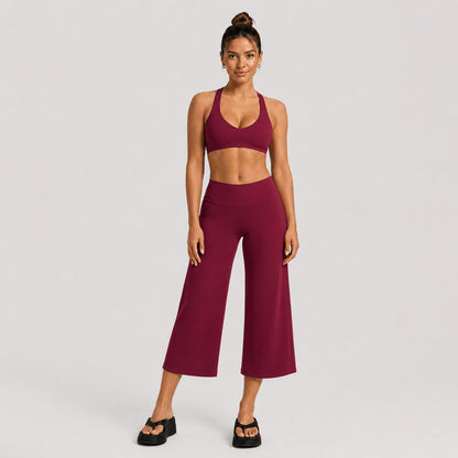 Yoga Fitness Wide Leg Pants For Women In Nylon Fabric With High Elasticity, Calf-Length Design Perfect For Yoga