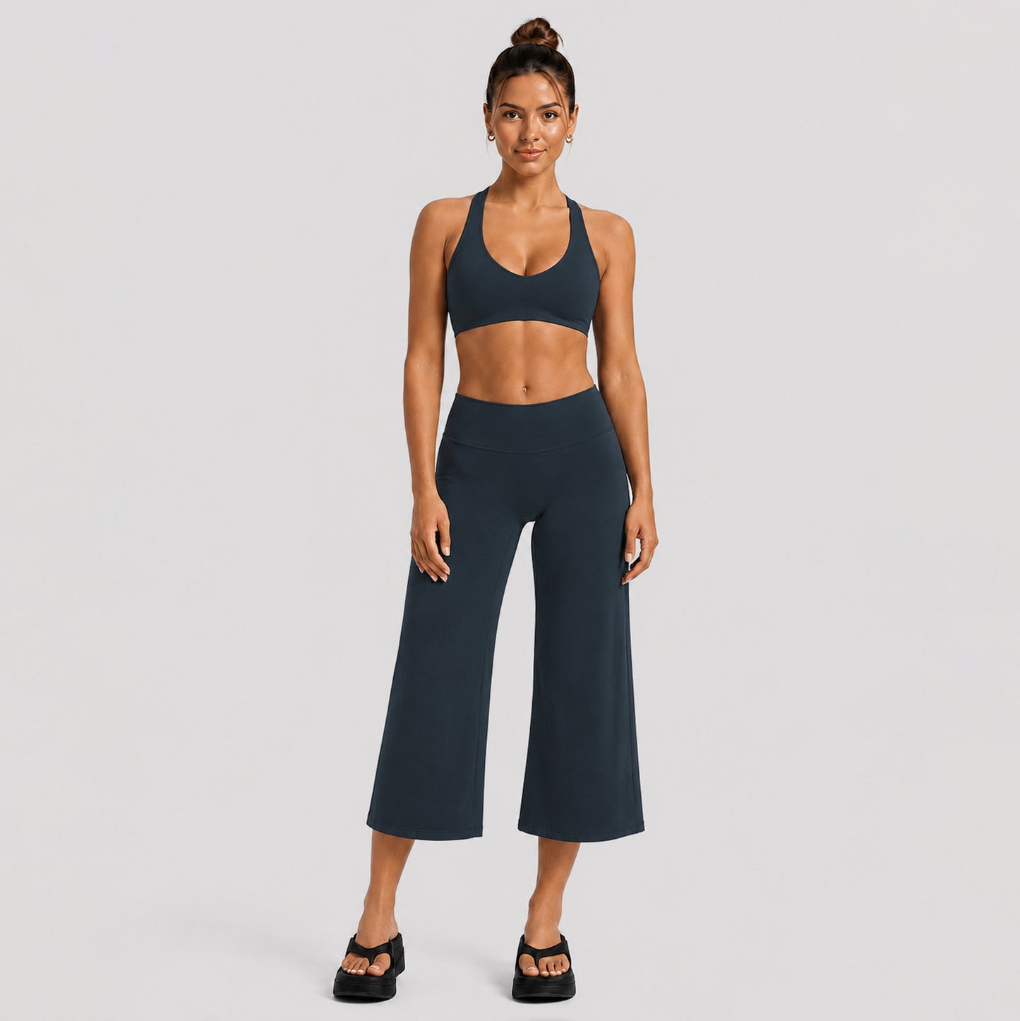 Yoga Fitness Wide Leg Pants For Women In Nylon Fabric With High Elasticity, Calf-Length Design Perfect For Yoga