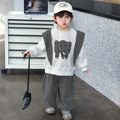 Stripe Cotton Sweatshirt & Hoodie Co-ord Set For Boys, 3 Pieces Set Featuring Hooded Design
