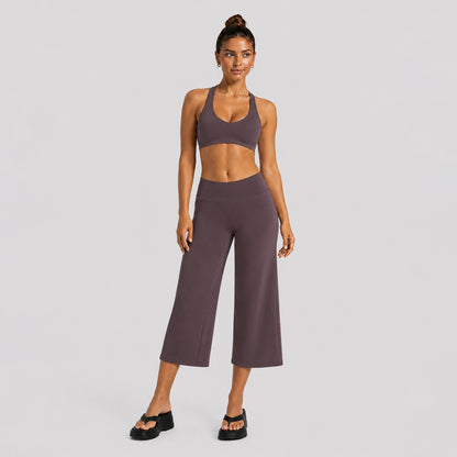 Yoga Fitness Wide Leg Pants For Women In Nylon Fabric With High Elasticity, Calf-Length Design Perfect For Yoga