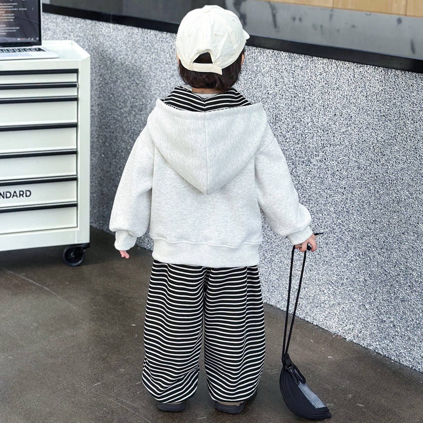 Stripe Cotton Sweatshirt & Hoodie Co-ord Set For Boys, 3 Pieces Set Featuring Hooded Design