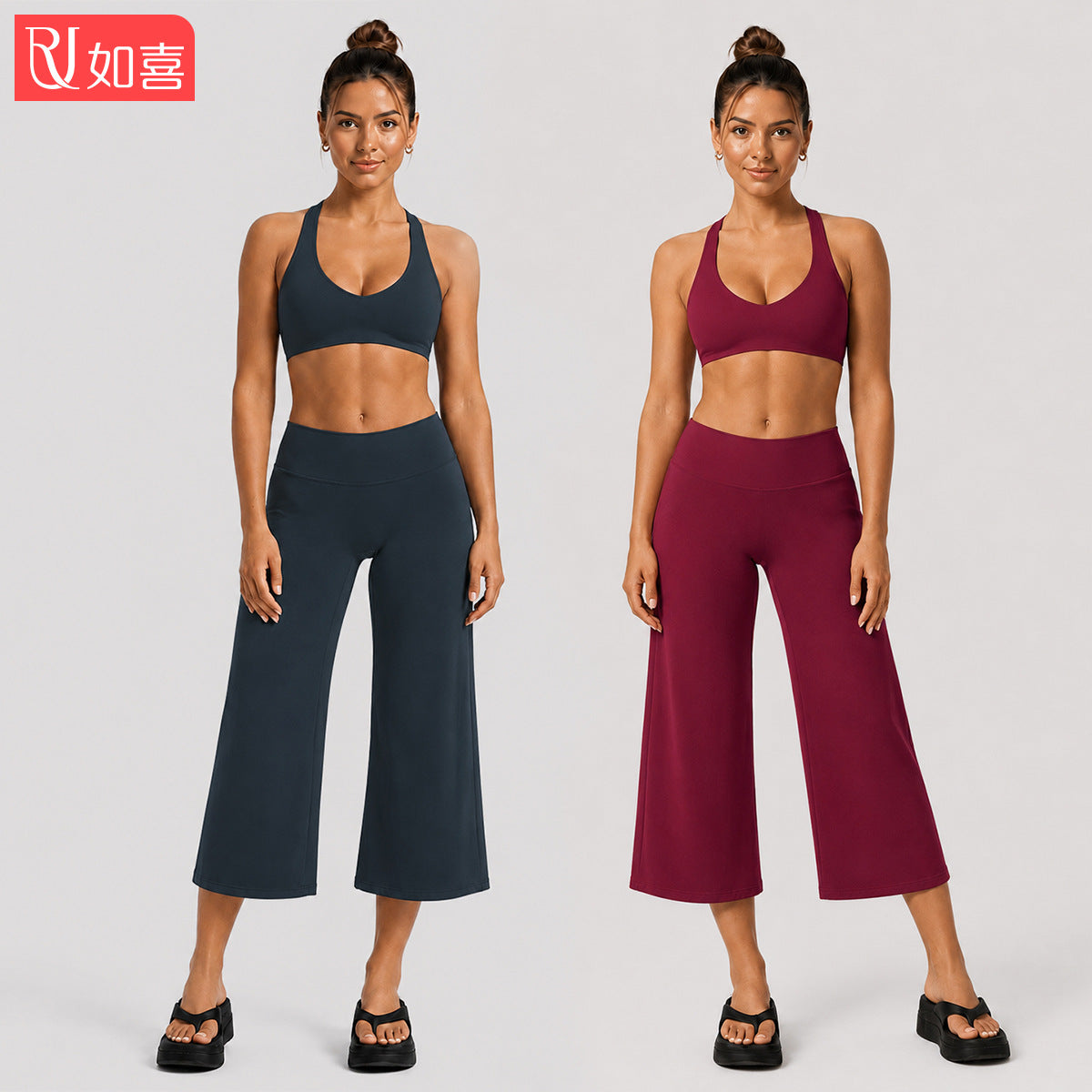 Yoga Fitness Wide Leg Pants For Women In Nylon Fabric With High Elasticity, Calf-Length Design Perfect For Yoga