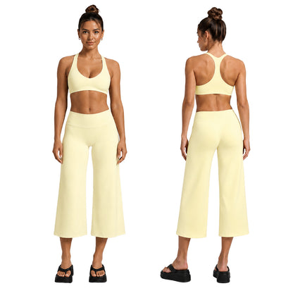 Yoga Fitness Wide Leg Pants For Women In Nylon Fabric With High Elasticity, Calf-Length Design Perfect For Yoga