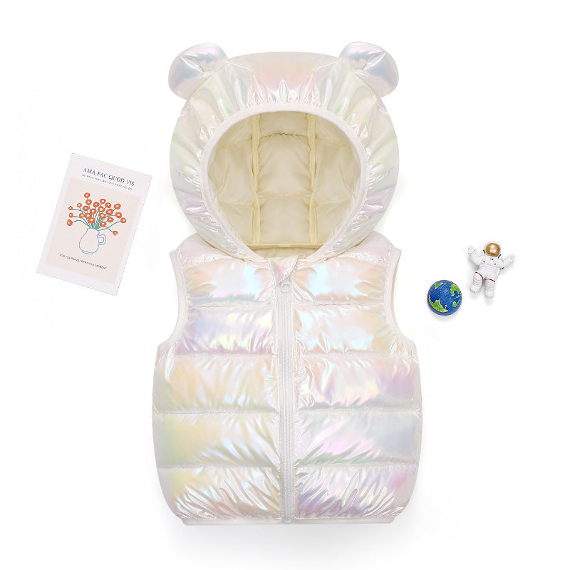 Casual Cartoon Polyester Sleeveless Hooded Vest For Boys In White