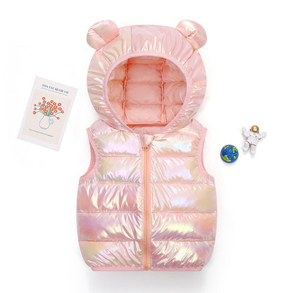Casual Cartoon Polyester Sleeveless Hooded Vest For Boys In White