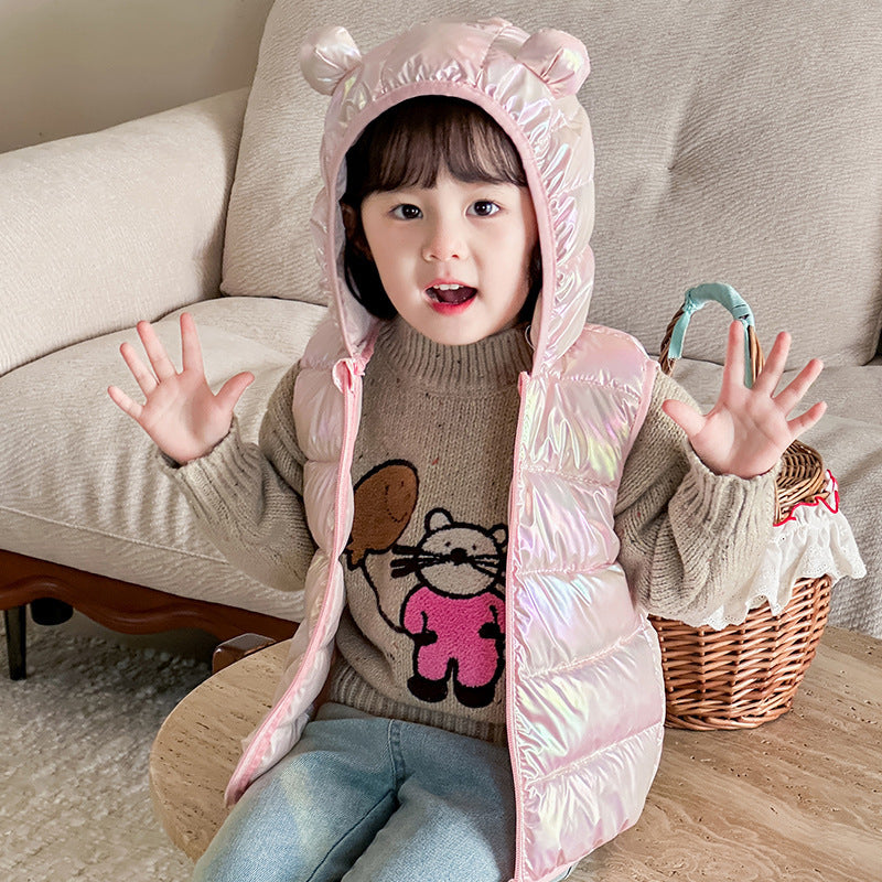 Casual Cartoon Polyester Sleeveless Hooded Vest For Boys In White