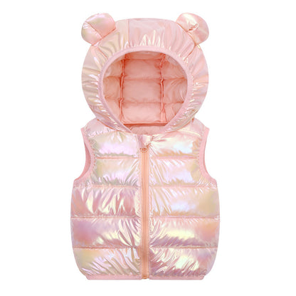 Casual Cartoon Polyester Sleeveless Hooded Vest For Boys In White