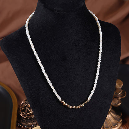 Original Design Geometric Freshwater Pearl Necklace With Natural White 3-4mm Baroque Pearls In Copper