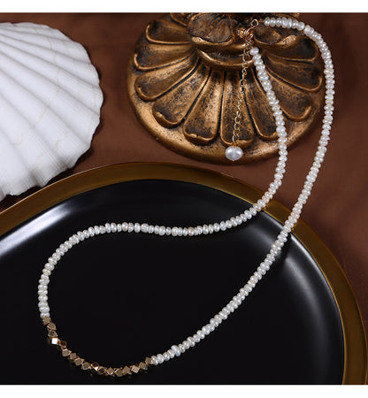 Original Design Geometric Freshwater Pearl Necklace With Natural White 3-4mm Baroque Pearls In Copper